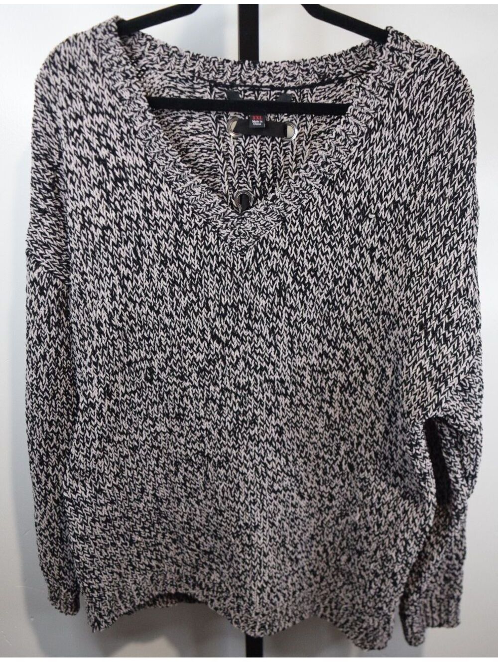 Rock & Republic Marled Knit Lace-Up Back Sweater XXL